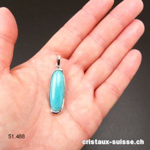 Pendentif Amazonite 3,5 x 1,2 cm, en argent 925 rhodié. Qual. A