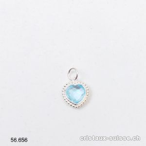 Pendentif Topaze bleue Coeur facetté 1,5 cm en argent 925