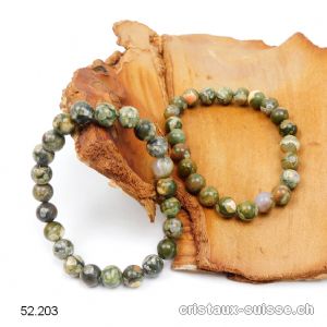 Bracelet Rhyolite verte amazonienne opalisée 8,5 mm / 18,5 - 19 cm. Taille ML