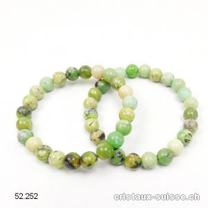 Bracelet Opale verte 8,5 mm, élastique 18,5 cm. Taille M