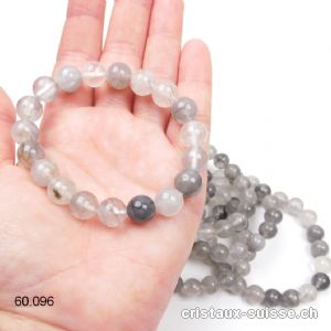 Bracelet Quartz nuageux 10 mm / élastique 19 cm. Taille M - L