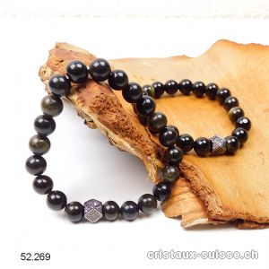 Bracelet Obsidienne dorée 8 mm / 16 - 16,5 cm. Taille XS - S