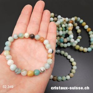 Bracelet Amazonite multicolore 8 - 9 mm, élastique 18,5 - 19 cm. OFFRE SPECIALE