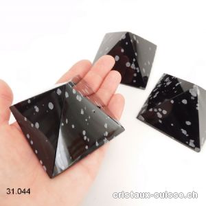 Pyramide Obsidienne flocons de neige, base 6,7 - 7 cm x haut. 4,7 cm. OFFRE SPECIALE