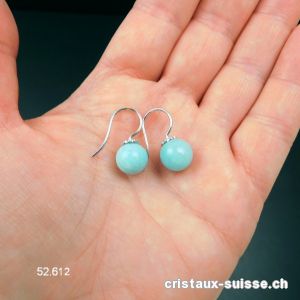 Boucles d'oreilles Amazonite boules 10 mm en argent 925 rhodié