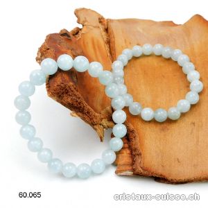 Bracelet Aigue-Marine 8 - 9 mm, élastique 18 cm. Taille M