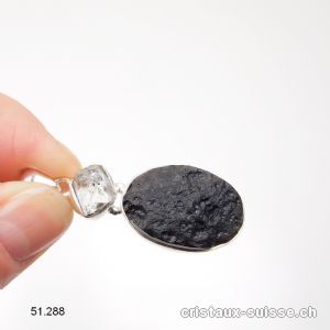 Pendentif Tectite et Diamant Herkimer en argent 925. Pièce unique