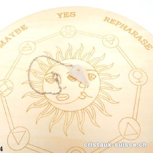 Lot DIVINATION grand Support en bois Ø 25 cm et Pendule Cristal de Roche. OFFRE SPECIALE