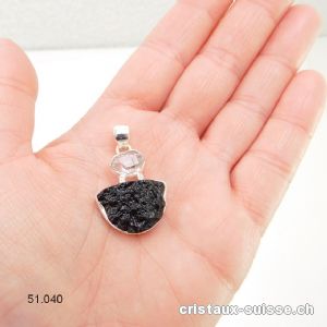 Pendentif Tectite et Diamant Herkimer en argent 925. Pièce unique