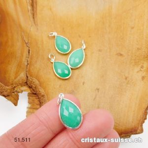 Pendentif Chrysoprase, goutte facettée 12 x 8 mm en argent 925