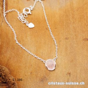 Pendentif Quartz Rose avec chaîne en argent 925. Réglable 41 - 44 cm