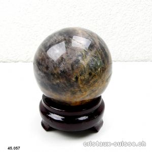 Boule Pierre de Lune noire de Madagascar Ø 8,5 cm. Pièce unique