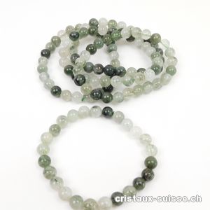 Bracelet Quartz - Actinolite 8 mm, élastique 19 cm