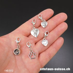 Lot 5 Charms 1 à 1,5 cm et crochet, en métal argenté. OFFRE SPECIALE