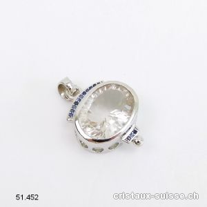 Pendentif Cristal de Roche et Saphir en argent 925 rhodié