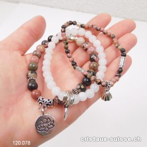 3 bracelets APAISEMENT, Rhodonite et Jade blanc. Offre Spéciale