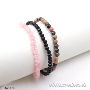 3 bracelets EQUILIBRE EMOTIONNEL, Onyx noir, Rhodonite et Quartz rose. Offre Spéciale