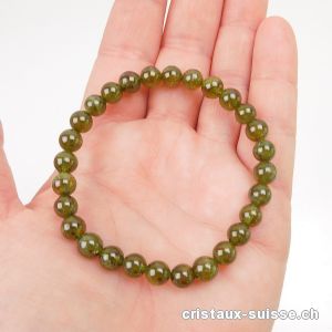 Bracelet Grenat Grossulaire vert 7 mm, élastique 17,5 cm. Taille SM