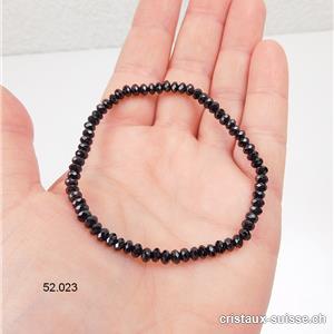 Bracelet Spinelle noir facetté 4 mm, élastique 19 cm