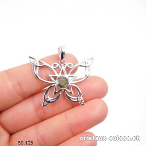 Pendentif Moldavite brute - PAPILLON en argent 925