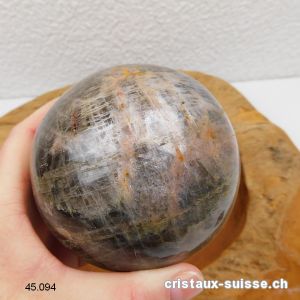 Boule Pierre de Lune noire de Madagascar Ø 8,5 cm. Pièce unique