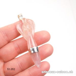 Pendentif Quartz rose Ange 5,5 cm en argent 925. Pièce unique