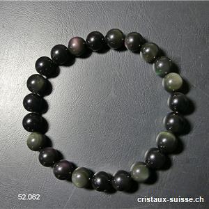 Bracelet Obsidienne arc-en-ciel - noire 8 mm, élastique 18,5 - 19 cm