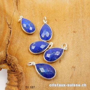 Pendentif Lapis-lazuli mini-goutte facettée en argent 925 / 1,8 x 1,2 cm