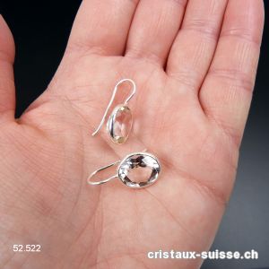 Boucles d'oreilles Cristal de Roche, ovale facetté en argent 925