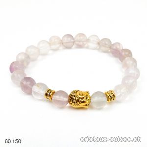 Bracelet Fluorite claire 8 - 8,5 mm/19 cm et BOUDDHA doré. Offre Spéciale