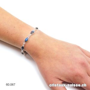 Bracelet Labradorite bleue Navette en argent 925, réglable 17 - 20 cm