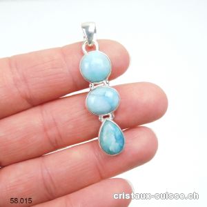 Pendentif Larimar et argent 925. Pièce unique