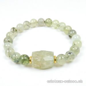 Bracelet Préhnite verte avec épidote 8-8,5 mm/19 cm. Taille M-L