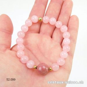 Bracelet Quartz rose - Rhodonite 8 mm / 18 cm. Taille M