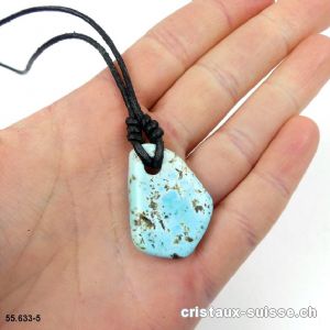 Turquoise du Mexique percée avec cordon cuir à nouer. Pièce unique
