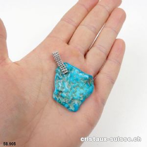 Pendentif Turquoise et boucle argent 925 Rhodié. Pièce unique