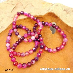 Bracelet Agate rose foncé 8 mm / 19 - 19,5 cm