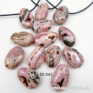 Rhodochrosite avec cavités 2,5 à 3 cm, percée avec cordon cuir à nouer. Offre Spéciale