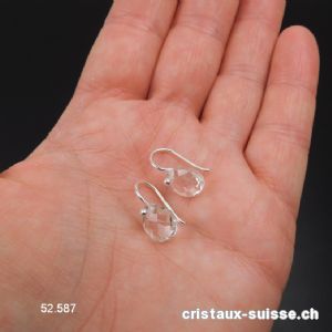 Boucles d'oreilles Cristal de Roche facettée en argent 925. Qual. A