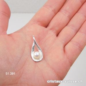 Pendentif Perle d'eau douce et argent 925 brossé