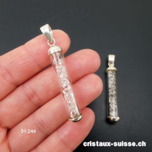 Pendentif Herkimer Diamant biterminé et argent 925, 4 x 0,7 cm