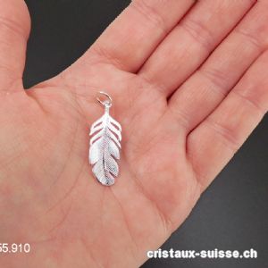 Pendentif Plume plate en argent 925, 3 x 1,2 cm