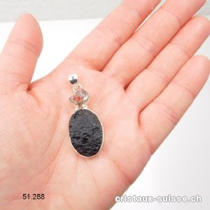 Pendentif Tectite et Diamant Herkimer en argent 925. Pièce unique