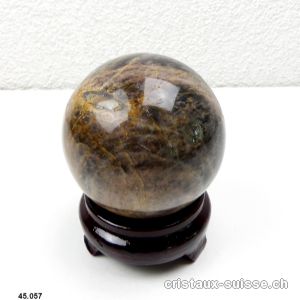 Boule Pierre de Lune noire de Madagascar Ø 8,5 cm. Pièce unique