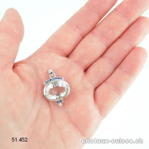 Pendentif Cristal de Roche et Saphir en argent 925 rhodié