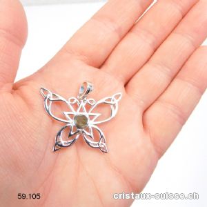 Pendentif Moldavite brute - PAPILLON en argent 925