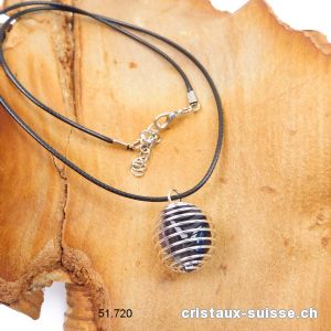 Pendentif Améthyste Spirale métal et chaîne Lederlook. OFFRE SPECIALE