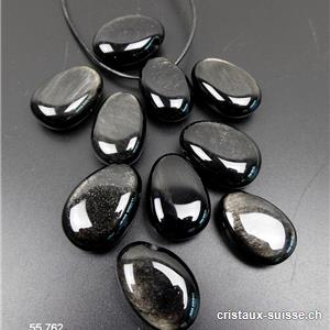 Obsidienne argentée 2,7 - 3 cm percée avec cordon cuir à nouer