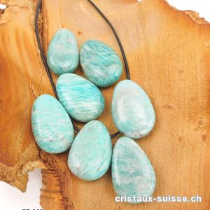 Amazonite 2,8 - 3 cm percée avec cordon cuir noir à nouer