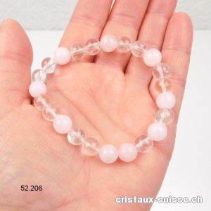 Bracelet Cristal de Roche - Quartz Rose 8 mm / 19 cm